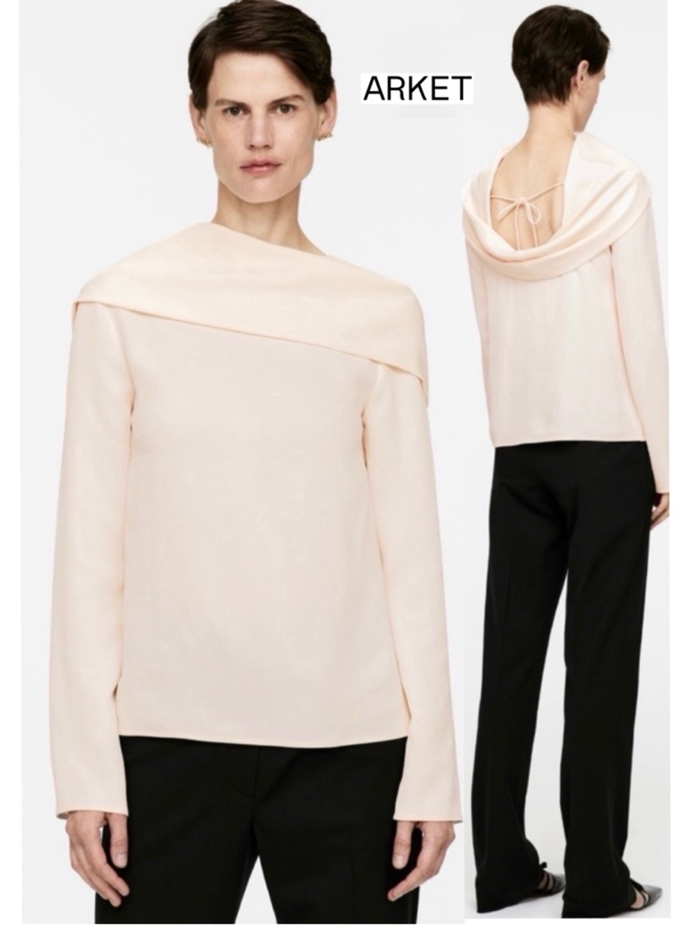 NWT ARKET DRAPED NECK TOP Women's Size 34 XS Off White Ivory Long Sleeve Blouse